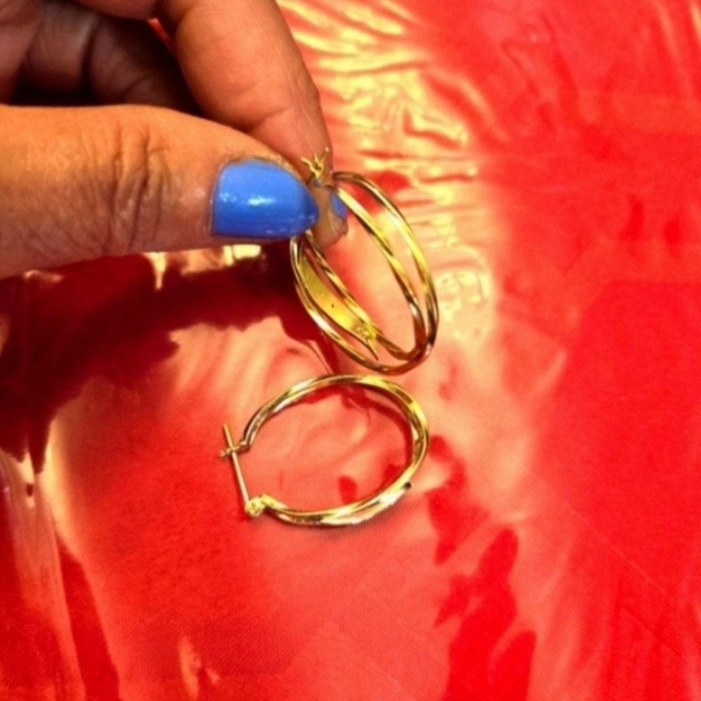 14kt Solid Yellow Gold Twisted Hoops Earrings - image 7